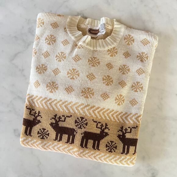 Vintage Bamberger's Deer Snowflake Nordic Knit Crewneck Sweater / L XL - Picture 8 of 8